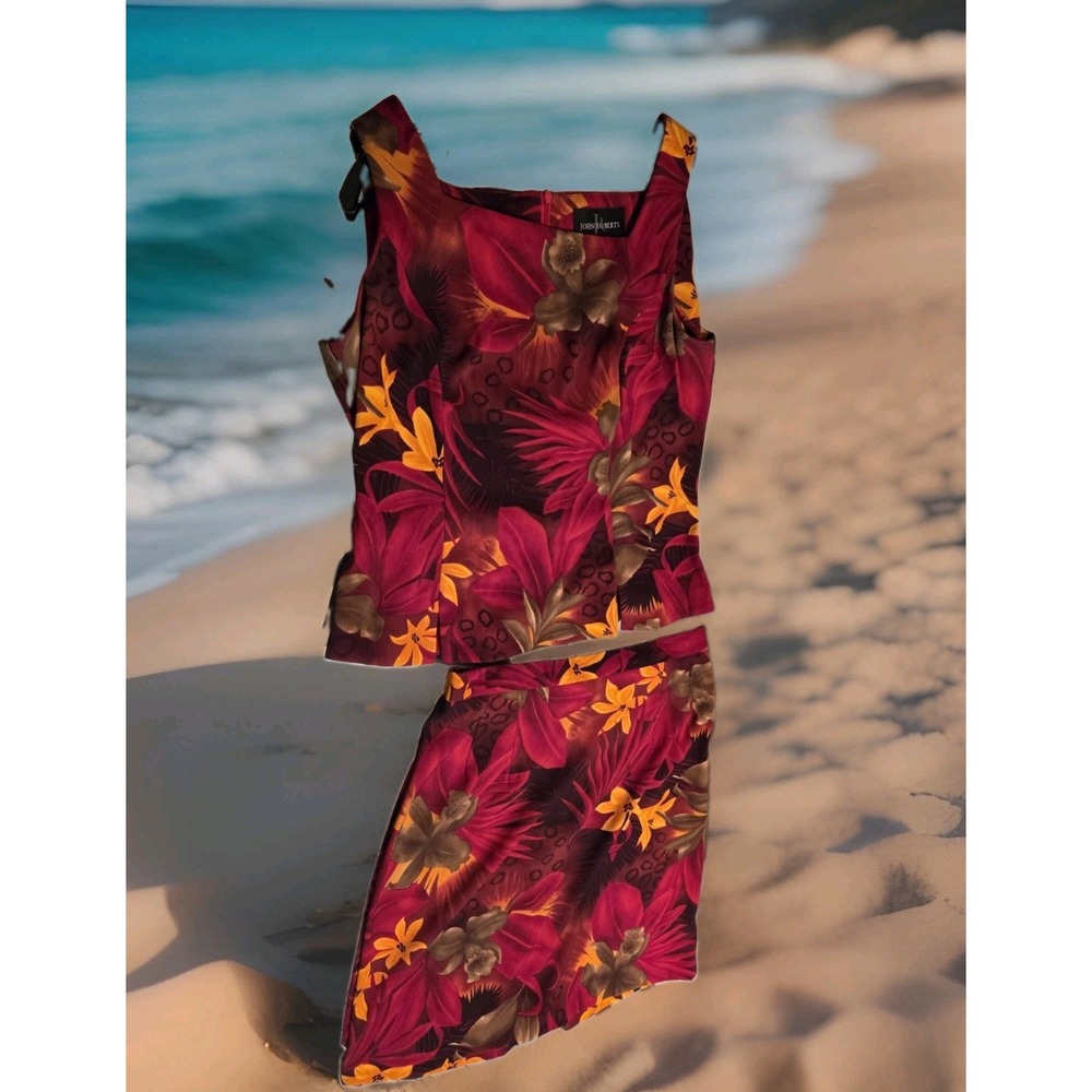 Vintage John Roberts 2pc Tropical Festival Skirt Set Size 14